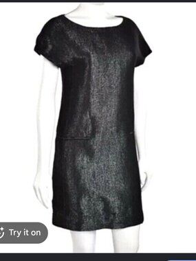 Theory Judyanne Reputation Metallic Wool Blend Shift Dress Size 4